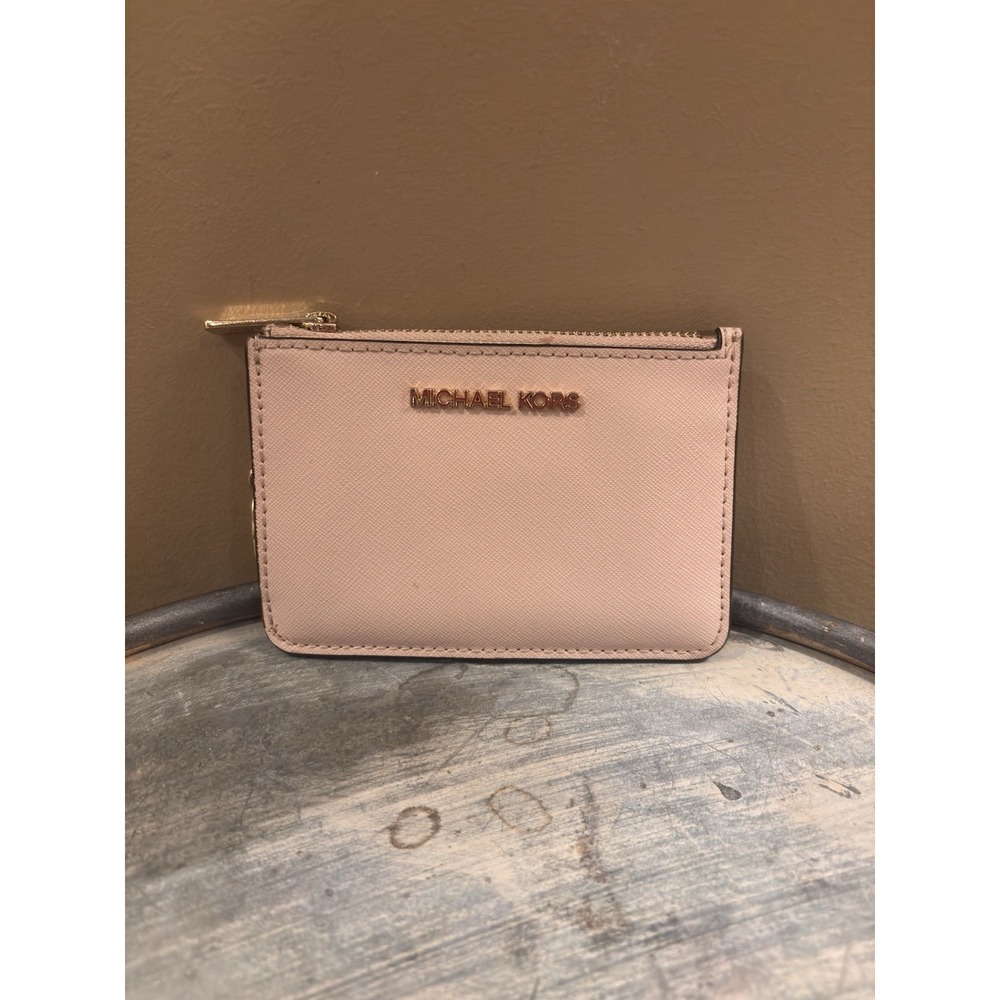 MICHAEL KORS JET SET TRAVEL SMALL COIN POUCH ID HOLDER LEATHER WALLET LIGHT PINK